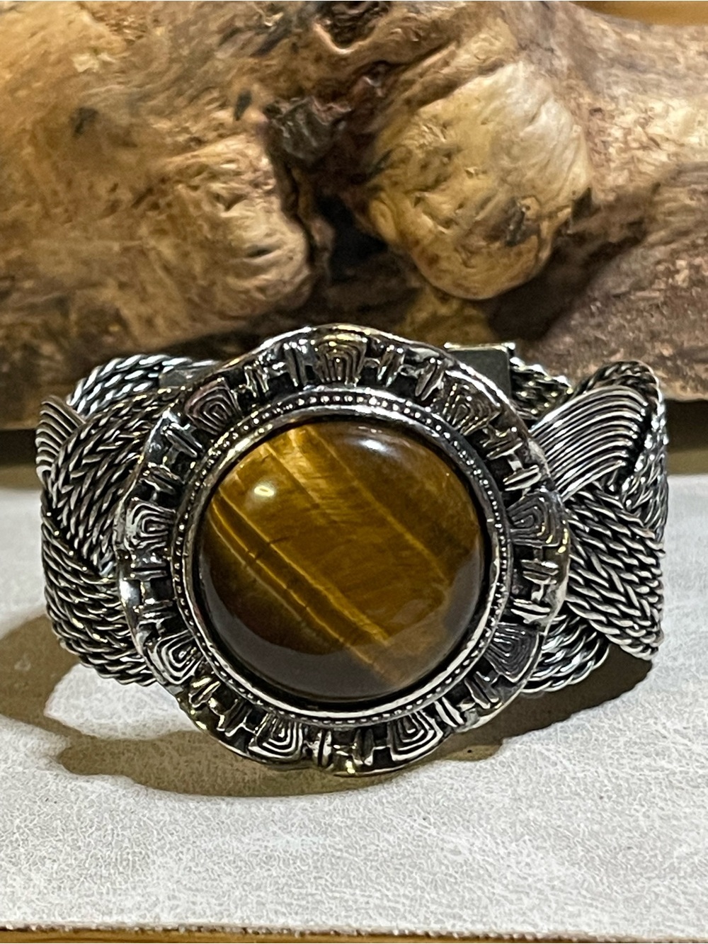 Tiger’s  Eye Stone -Braided Cuff Bracelet - 67g of Bold Beauty